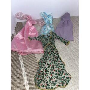 Vintage Barbie Dress Clothes Lot Of 4, Including Wrap From Holiday Joy Barbie